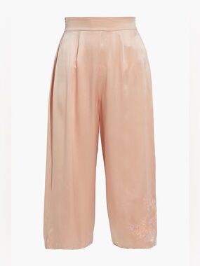 AGENT PROVOCATEUR Edenn Cropped Embroidered 100% silk Satin Pajama Pant MSRP$675
